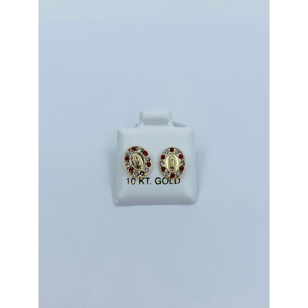 10k Gold Earrings Studs Virgin Mary - Virgen Maria